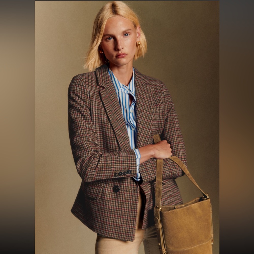 Sezane Brown Checkered Blazer